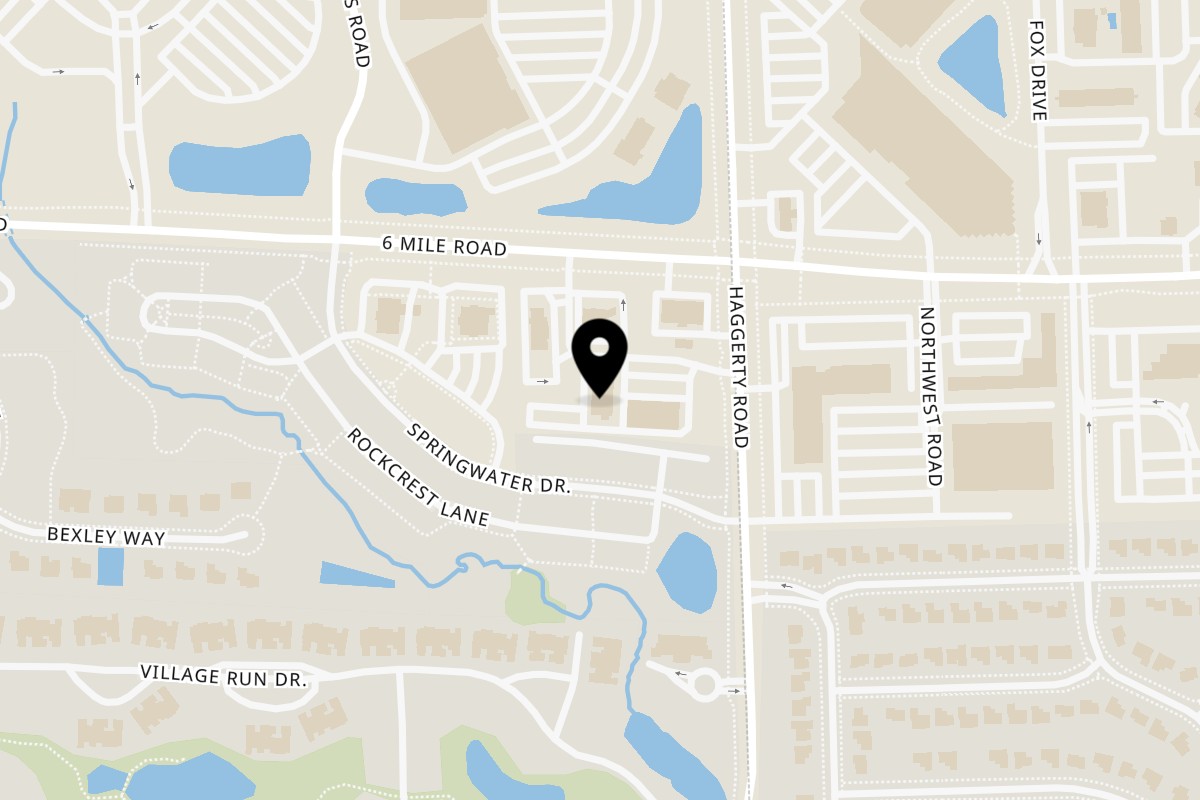 Map showing the location of Charley's Deli and Grille on 16873 Haggerty Rd in Northville